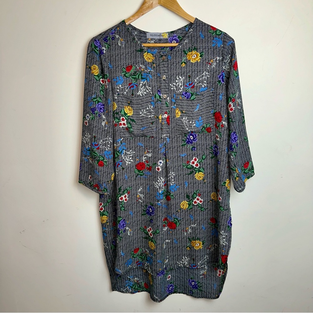 Figuerca & Flower Tunic Floral Print Mini Dress SZ Medium Long Sleeve Bohemian